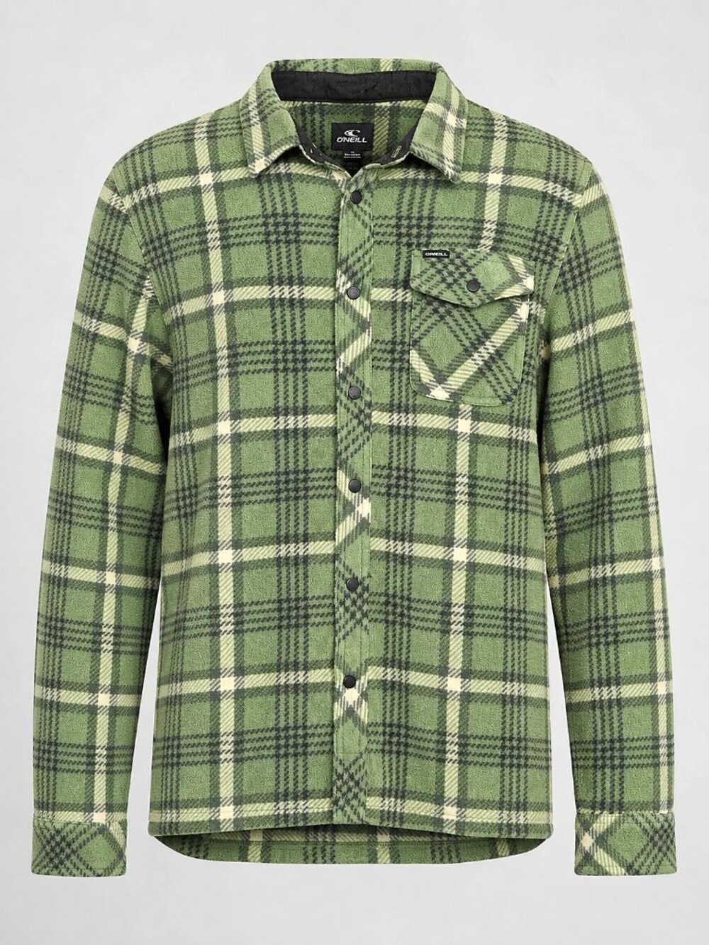 ONeill Mens Medium Shirt Green Plaid Button-Up Long Sleeve Sage Super Fleece